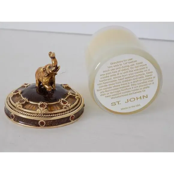 St. John Home lidded candle elephant rhinestones NEW in box - Picture 5 of 7